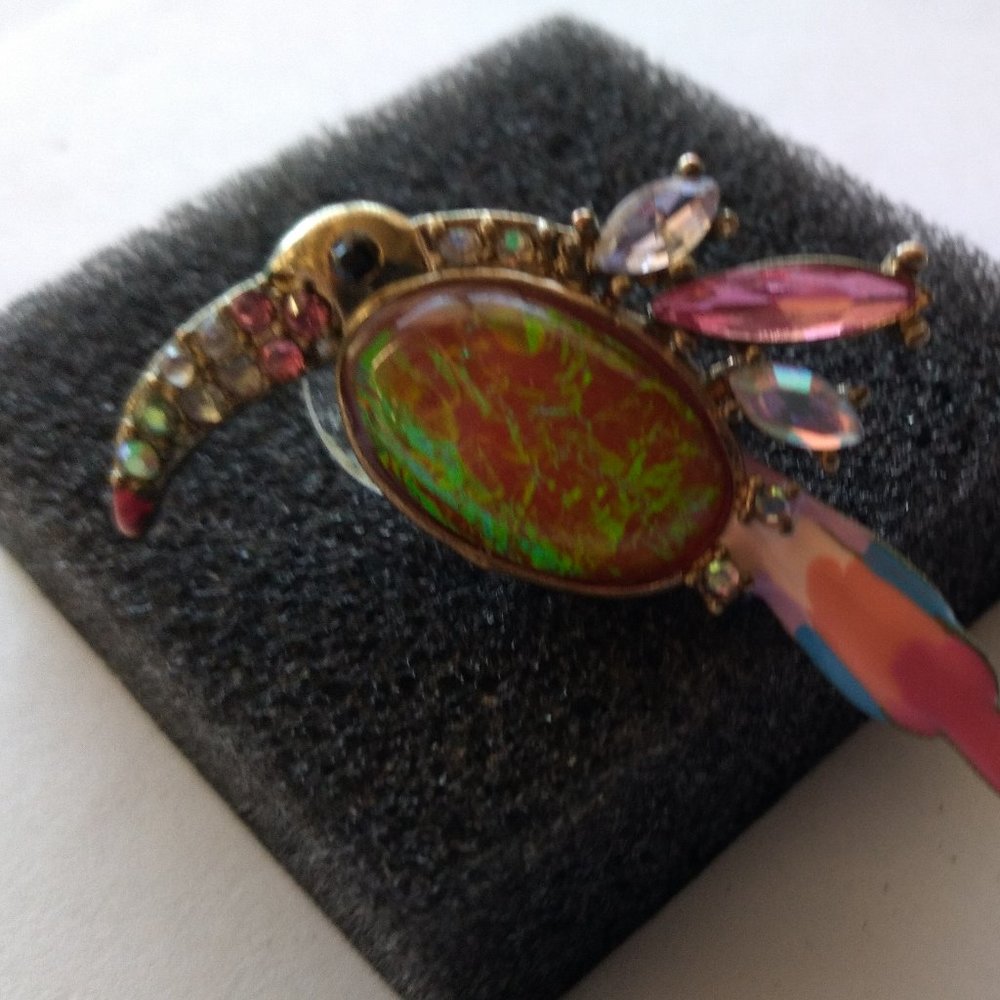 BJ Rhinestone multi gemstone enamel parrot broach